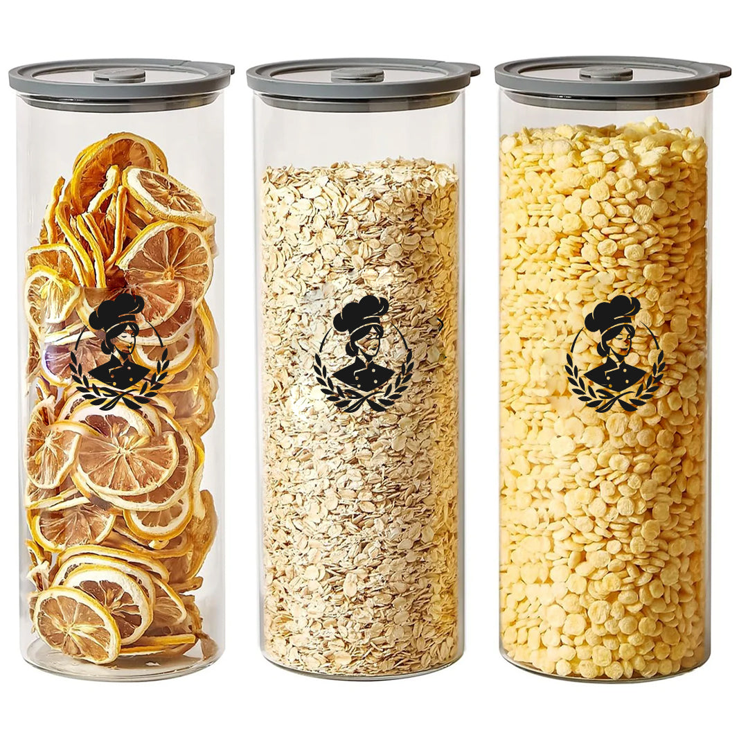 Glass Food Storage Jars with Lids – Set of 3